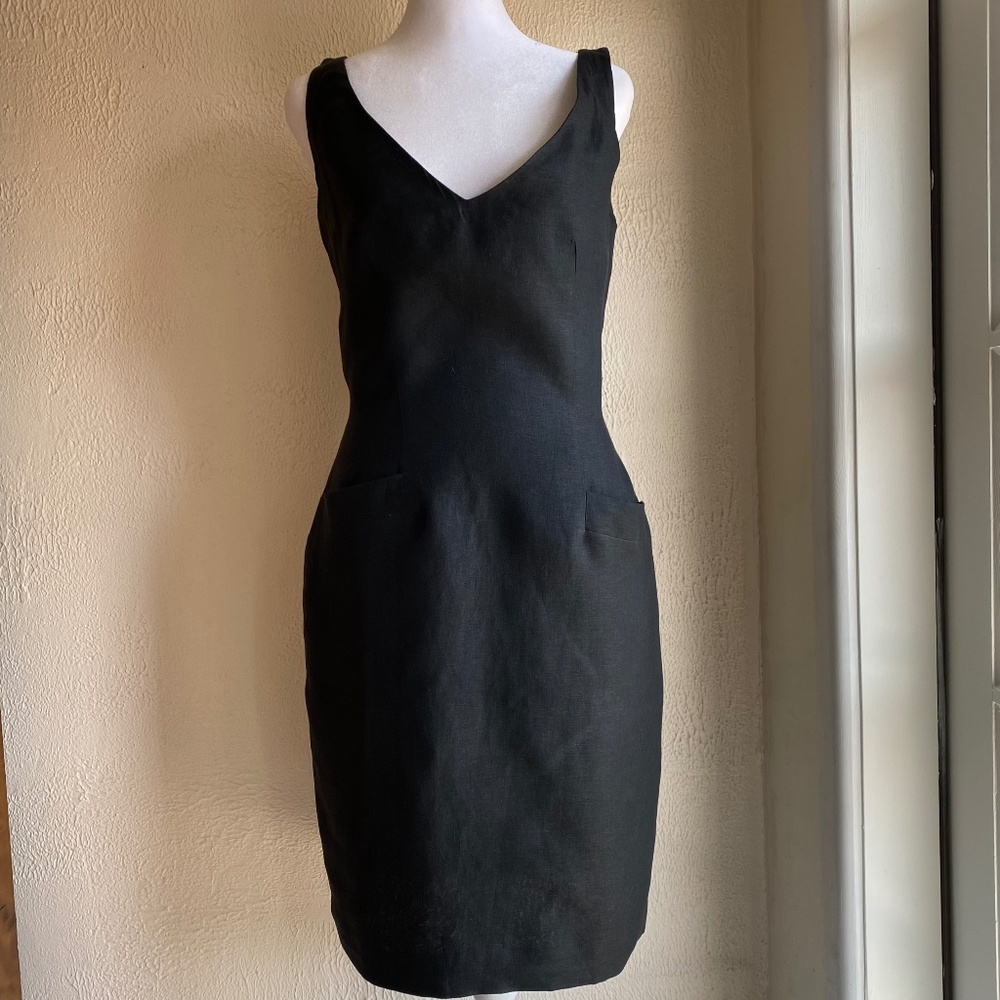Vintage late 80's Donna Karan black label, black linen dress NEVER WORN Sz 8